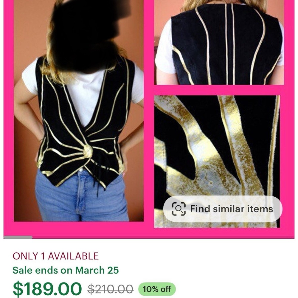 80's Soft Black Suede Metallic Painted Vest - Picture 10 of 10